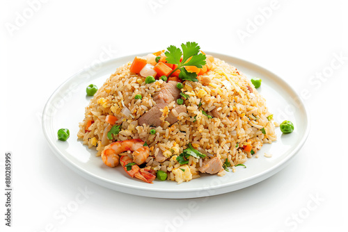 a plate of rice with meat and vegetables