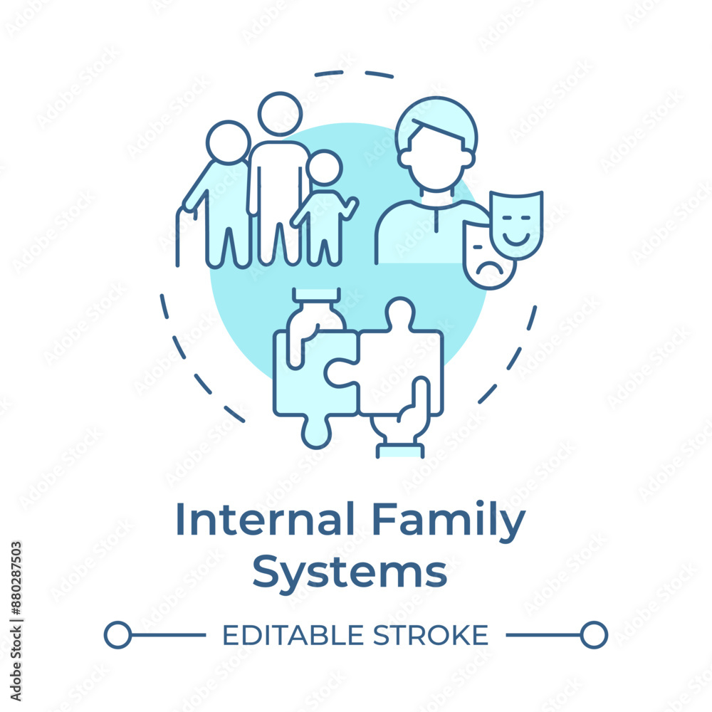 Internal family systems soft blue concept icon. Communication skills, personality disorder. Round shape line illustration. Abstract idea. Graphic design. Easy to use in infographic, presentation
