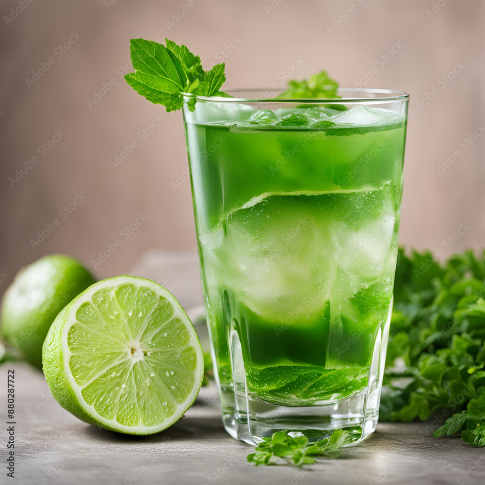 A glass of fresh smoothie with lemon A glass of fresh smoothie with lemon