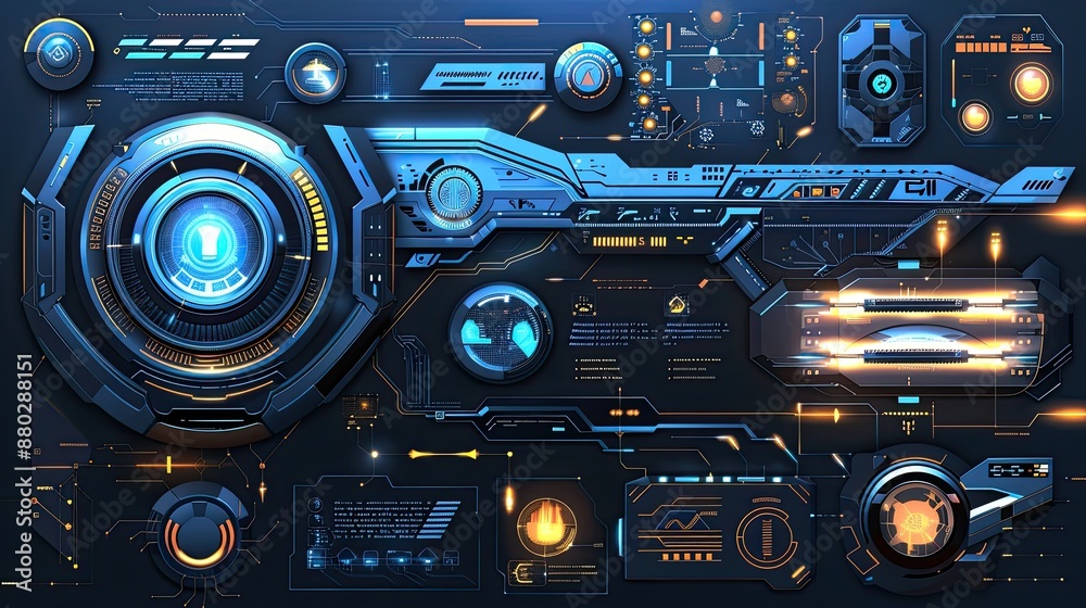 Fototapeta premium Futuristic tech elements with sleek lines and glowing effects.