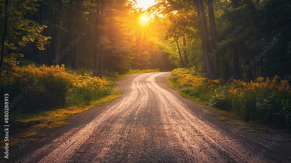 Sunlit Winding Forest Road Sunlit Winding Forest Road