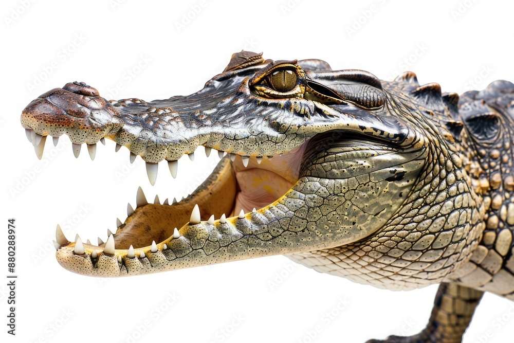 Obraz premium A close-up photo of an alligator's open mouth, perfect for wildlife or nature-themed projects