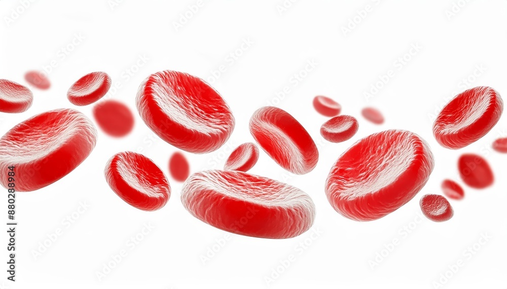 Fototapeta premium Microscopic Enlargement of Blood Cells - Blood Cell flowing through Human Body, Organ or Artery - Red Blood Cells in Lifeforms - Health, Anatomy, Organisms, Medication in Science and Biology