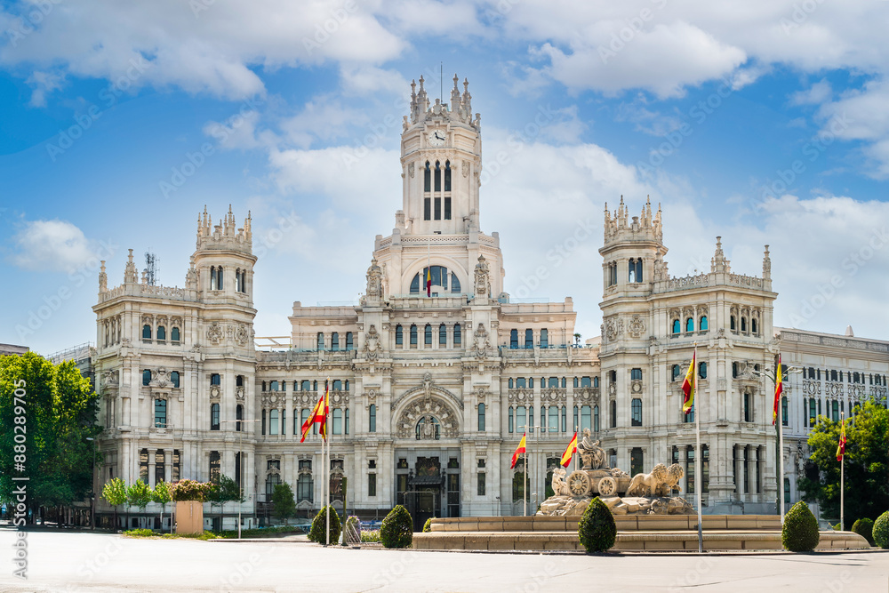 The Palace of Cibeles and the Cibeles Fountain in Madrid. The Palace of Cibeles and the Cibeles Fountain in Madrid.