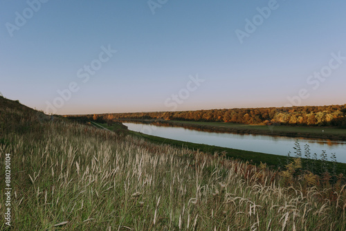 Odra River in Wroclaw, Maslice, Poland. General landscape in autumn photo