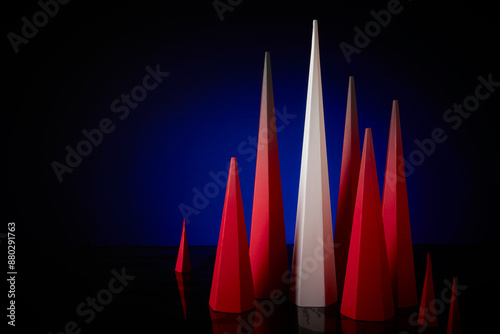 Valokuva Red pyramids transitioning into white