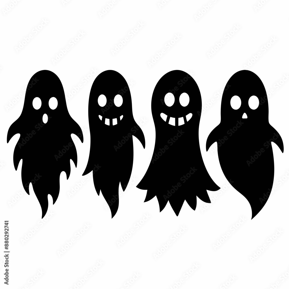 Obraz premium Halloween Cute Ghost silhouette set