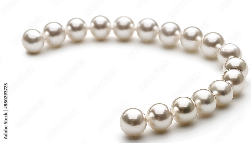 Elegant pearl necklace isolated on white, top view Elegant pearl necklace isolated on white, top view