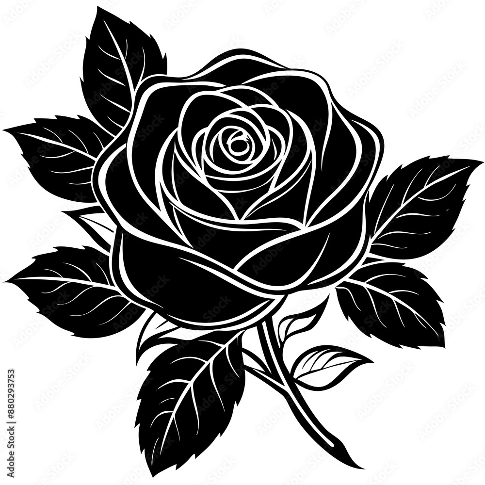 Fototapeta premium black rose isolated on white vector illustration
