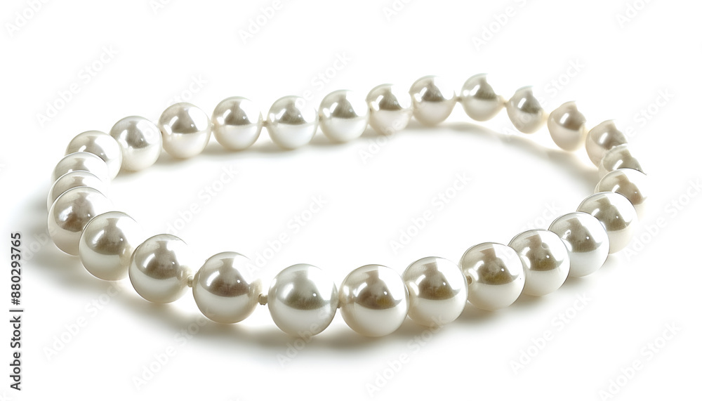 Elegant pearl necklace isolated on white, top view Elegant pearl necklace isolated on white, top view