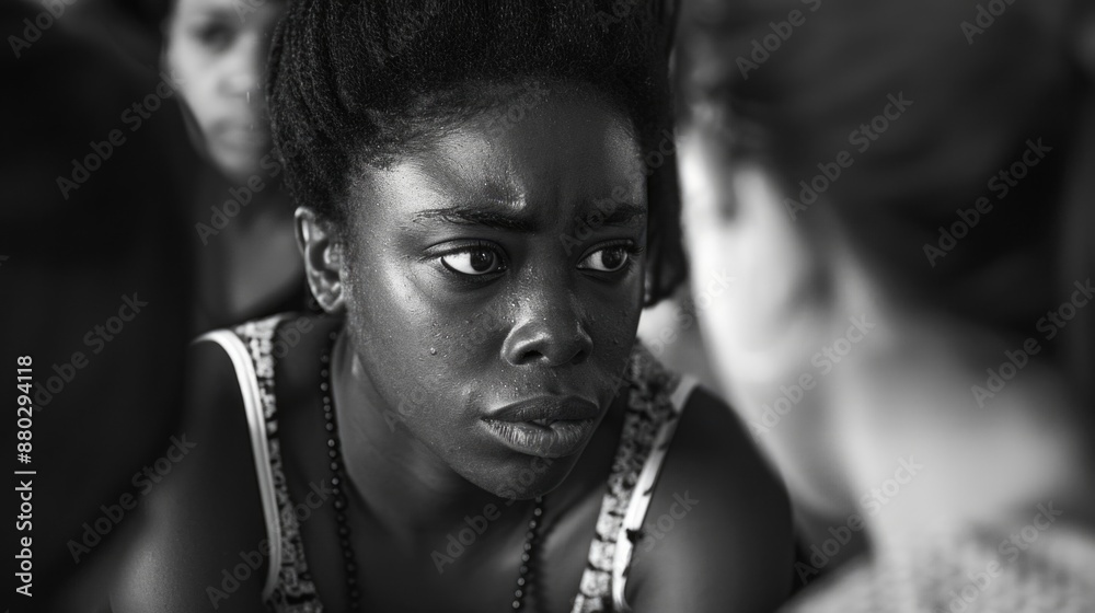 A sad woman crying, possibly in grief or distress, in a black and white photograph A sad woman crying, possibly in grief or distress, in a black and white photograph