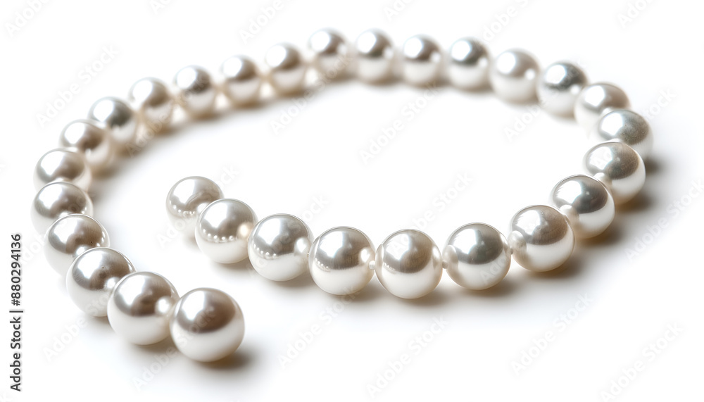 Elegant pearl necklace isolated on white, top view Elegant pearl necklace isolated on white, top view