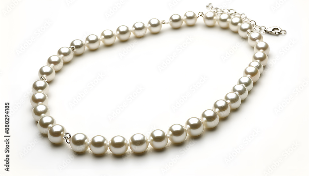 Elegant pearl necklace isolated on white, top view Elegant pearl necklace isolated on white, top view