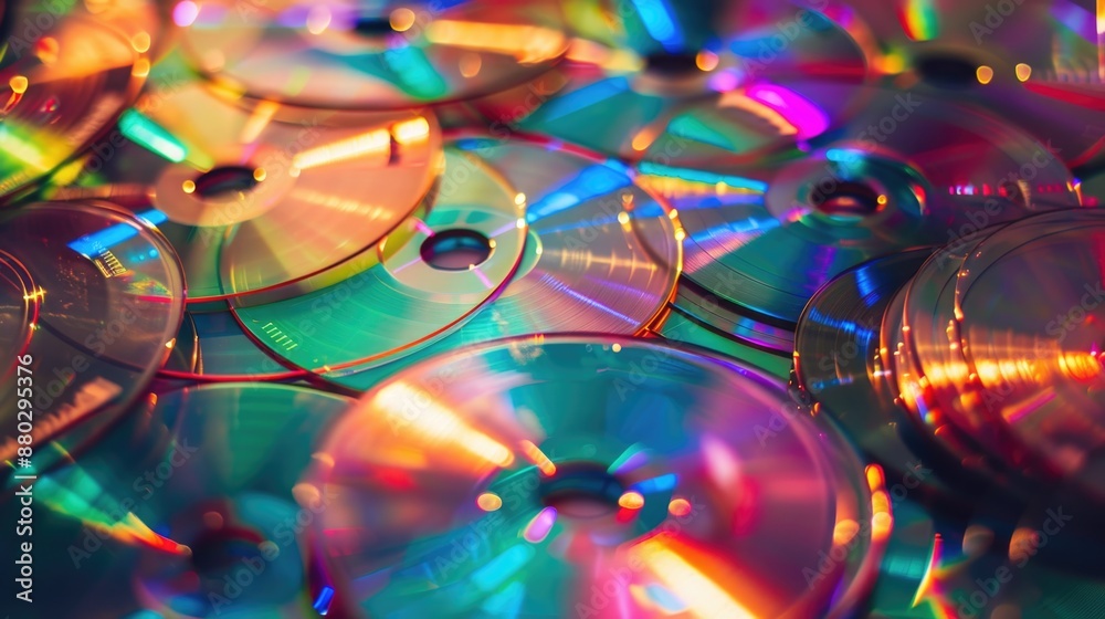 A collection of compact discs stacked on a flat surface, potentially for display or storage A collection of compact discs stacked on a flat surface, potentially for display or storage