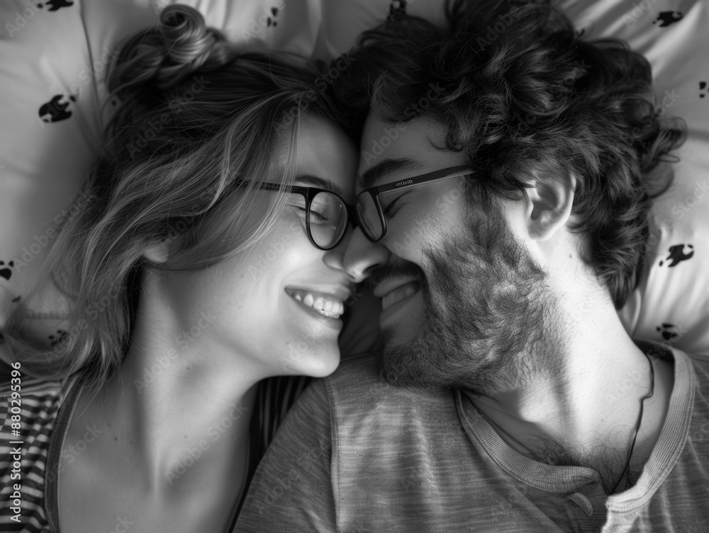 Fototapeta premium A couple lying in bed together