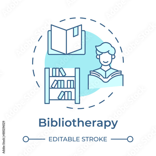 Bibliotherapy soft blue concept icon. Personal development, psychological healing. Round shape line illustration. Abstract idea. Graphic design. Easy to use in infographic, presentation photo