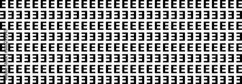 Pattern letter E, Abstract Geometric, Illustration, vector, alternating overlapping, orderly arrangement background, black and white, banner, website. 
