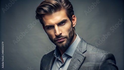Beautiful portrait of fashion guy on gray background