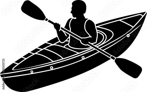 Kayaking on the river with man silhouette 