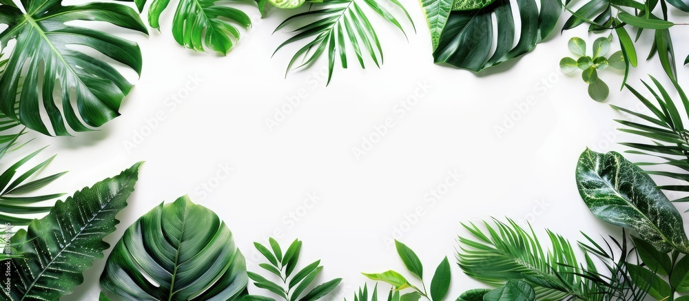 Tropical leaves of different species displayed on a white backdrop, showing the cutting path for easy editing with copy space image. Tropical leaves of different species displayed on a white backdrop, showing the cutting path for easy editing with copy space image.