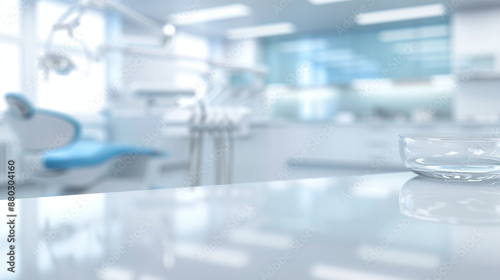 Defocused background and copy space image of dental office with dentist chair and equipment Defocused background and copy space image of dental office with dentist chair and equipment