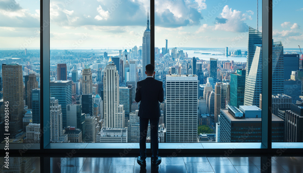 business people seeing city skyscraper through window business people seeing city skyscraper through window