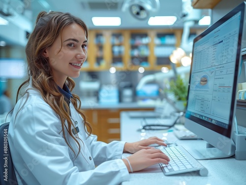 A dentist scheduling appointments on a computer