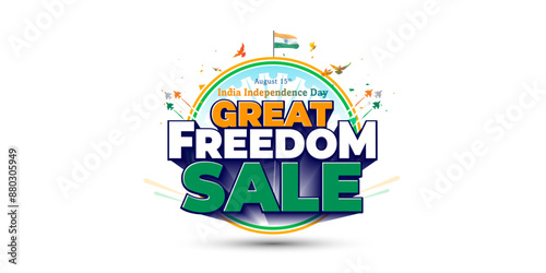 Great freedom sale with independence day of india tricolor flag and celebration background.