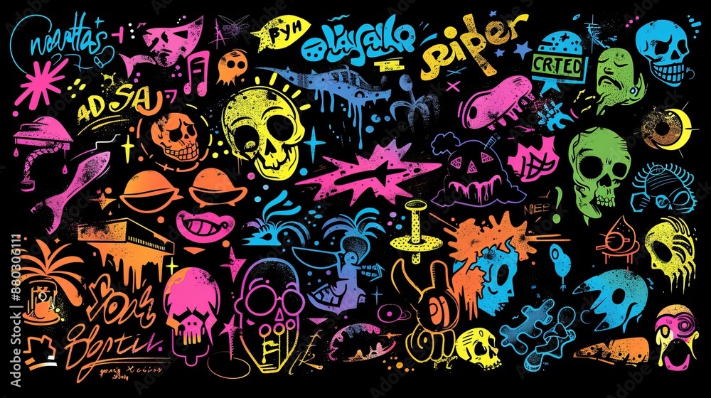 Obraz premium Neon Graffiti Art on Black Background