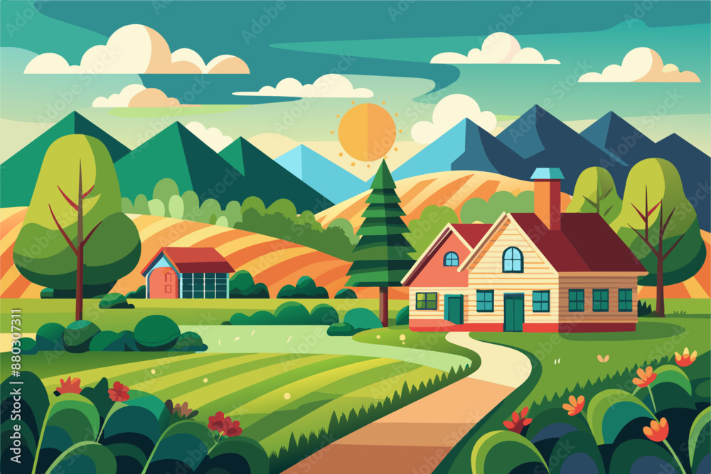 Fototapeta premium Tranquil Home Views in the Embrace of Nature