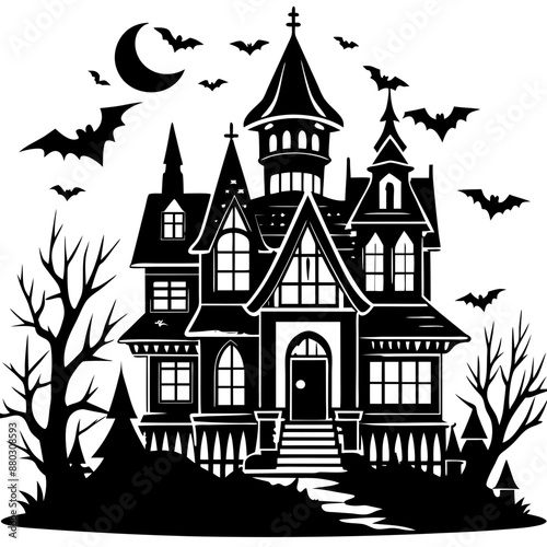 Halloween house silhouette Set Vector illustration