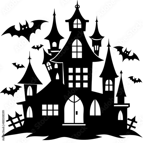 Halloween house silhouette Set Vector illustration