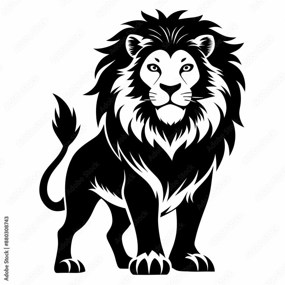 Fototapeta premium Elegant Black and White Lion Illustration - Majestic Animal Art