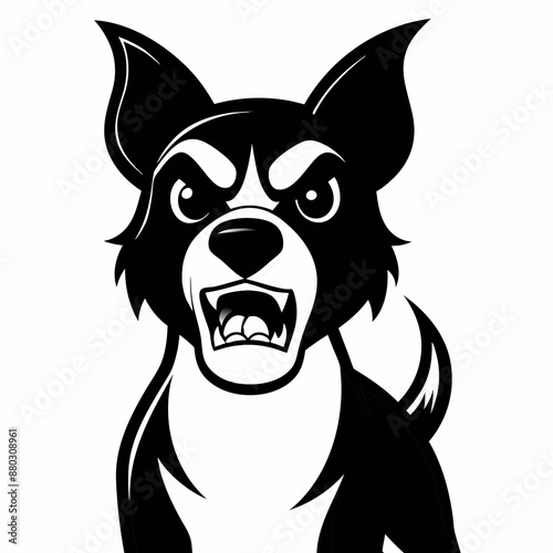angry dog face black and white vactor illustration 