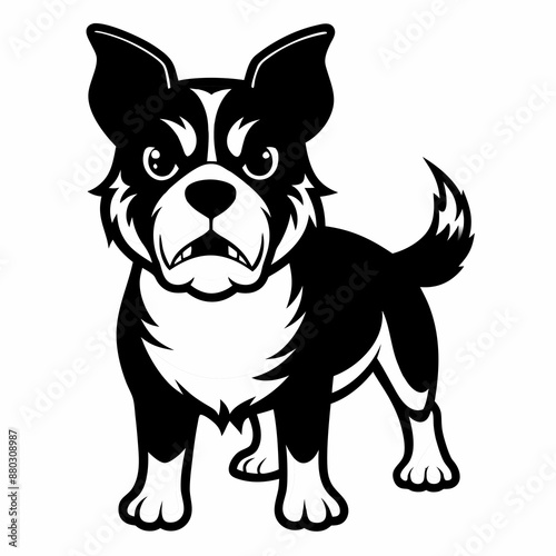 angry dog face black and white vactor illustration 
