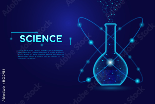 Futuristic science lab wallpaper concept, futuristic science lab background,Low poly science chemical glass flasks. Magical equipment polygonal triangle blue glowing research future technology 
