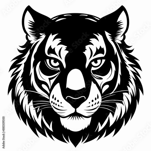 Black and White Tiger Head Illustration - Bold and Fierce Design