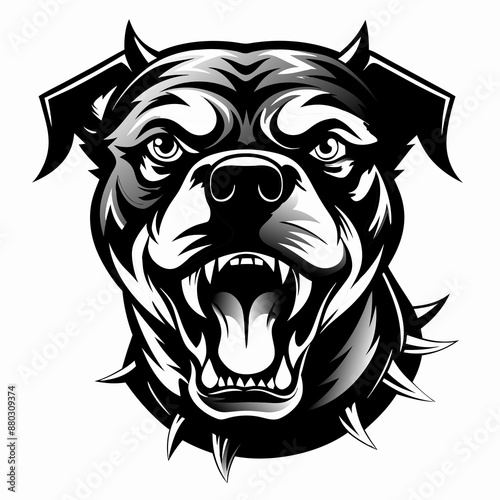 Fierce Rottweiler Dog Head Illustration with Spiked Collar