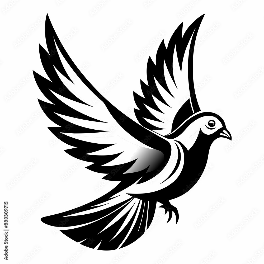Fototapeta premium Elegant Flying Dove Illustration – Black and White Vector Art