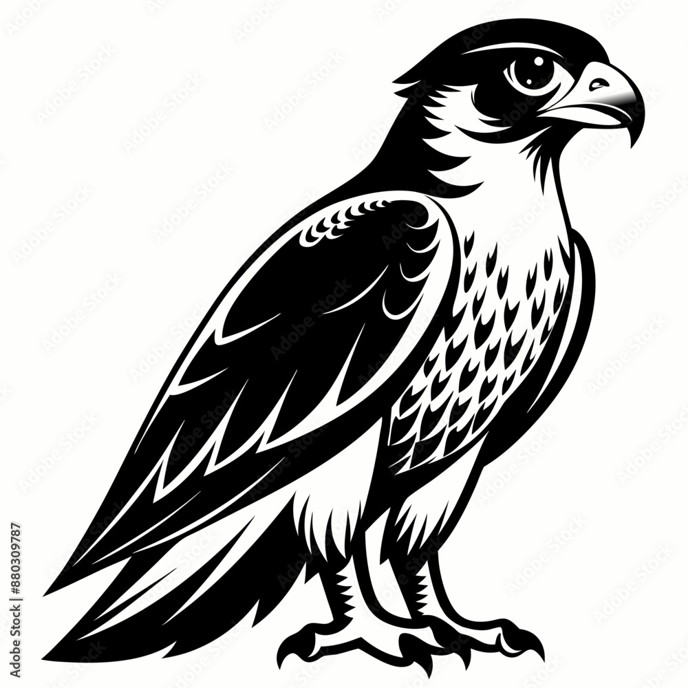 Obraz premium Monochrome Falcon Illustration - Black and White Vector Art