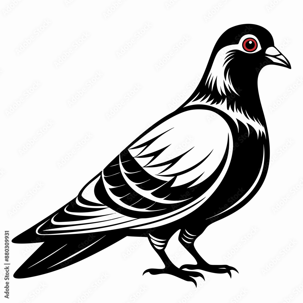 Fototapeta premium illustration of a pigeon black and white vactor