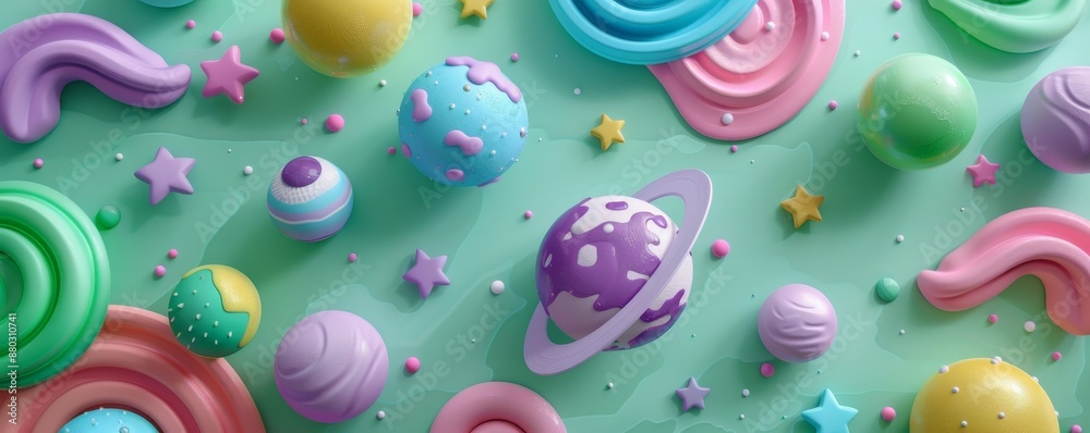 Top View 3D Render of Space Exploration with Analogous Color Scheme Top View 3D Render of Space Exploration with Analogous Color Scheme