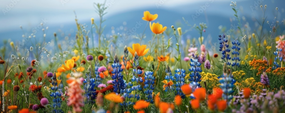 A serene meadow filled with wildflowers, their colors blending into a vibrant patchwork.