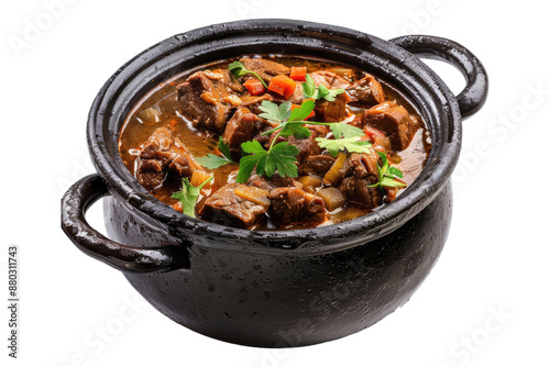 Meat stew in cooking pot isolated on transparent background photo