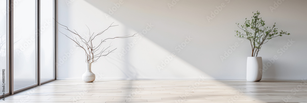 Empty room in a property with plain natural lighting and copy space. Residential Real Estate mockup composition with minimal furniture. Empty room in a property with plain natural lighting and copy space. Residential Real Estate mockup composition with minimal furniture.