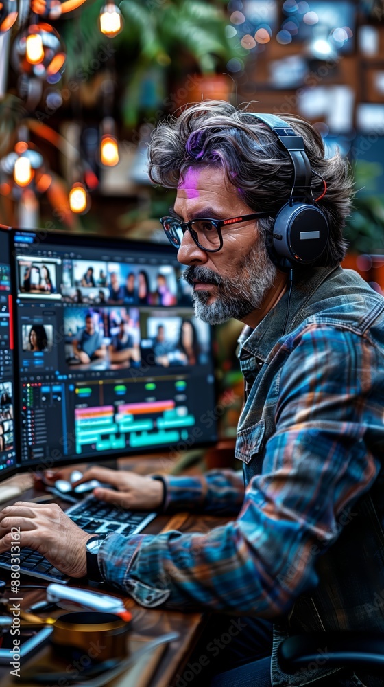 A filmmaker editing a video on a computer A filmmaker editing a video on a computer