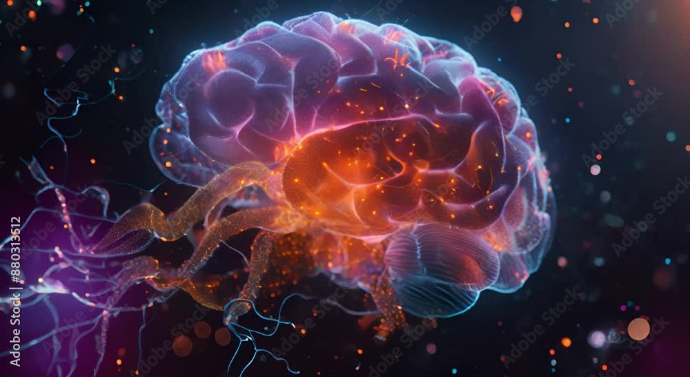 human brain with active neural connections, displaying vivid colors and detailed structures Ideal for use in scientific research, healthcare materials, and educational resources