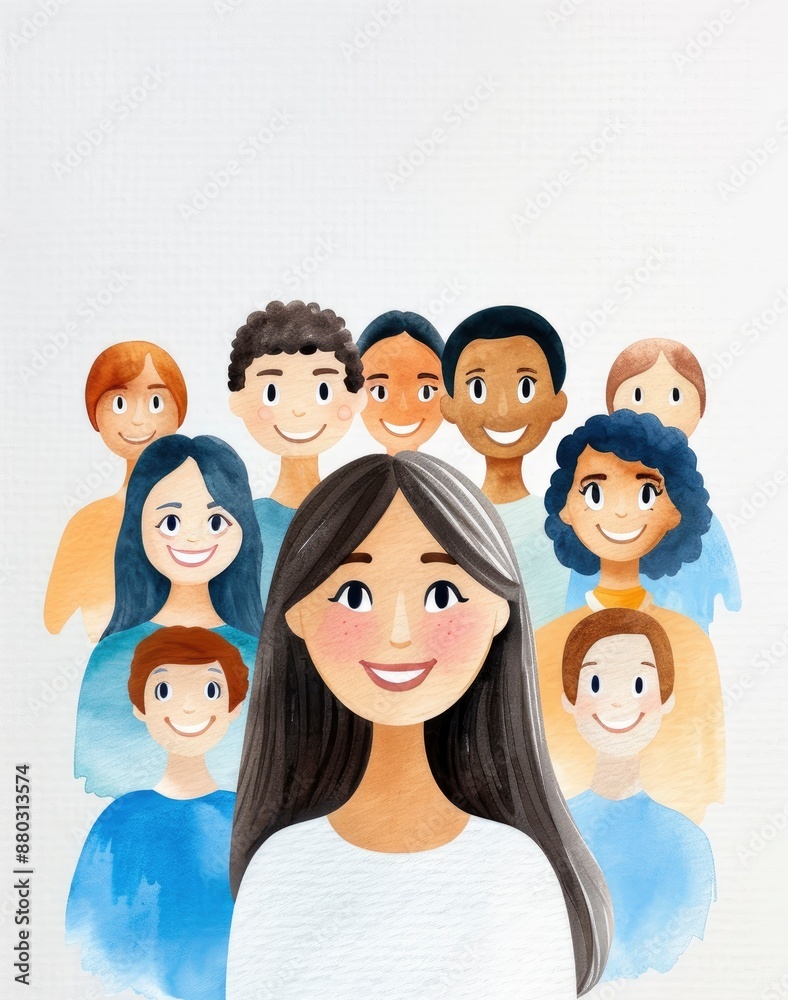 A watercolor of smiling peoples A watercolor of smiling peoples