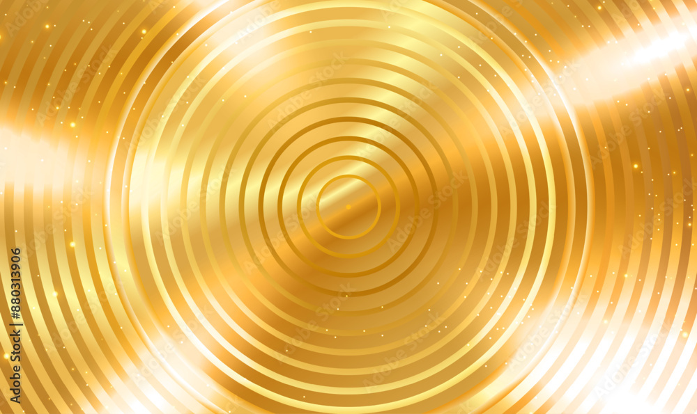 Abstract elegant glossy golden metallic radial circles lines pattern background. Gold metal circle concentric circular lines background. Shiny brushed metallic gold circular background. Luxury Vector.
