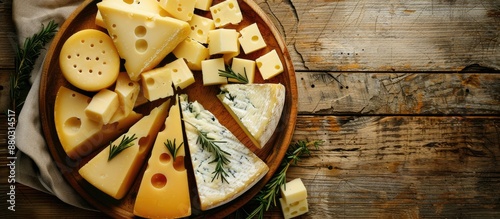 A plate with cheese, a suitable copy space image.